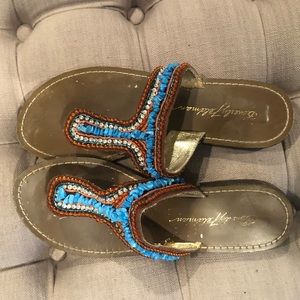 Beverly Feldman beaded slide sandals 9